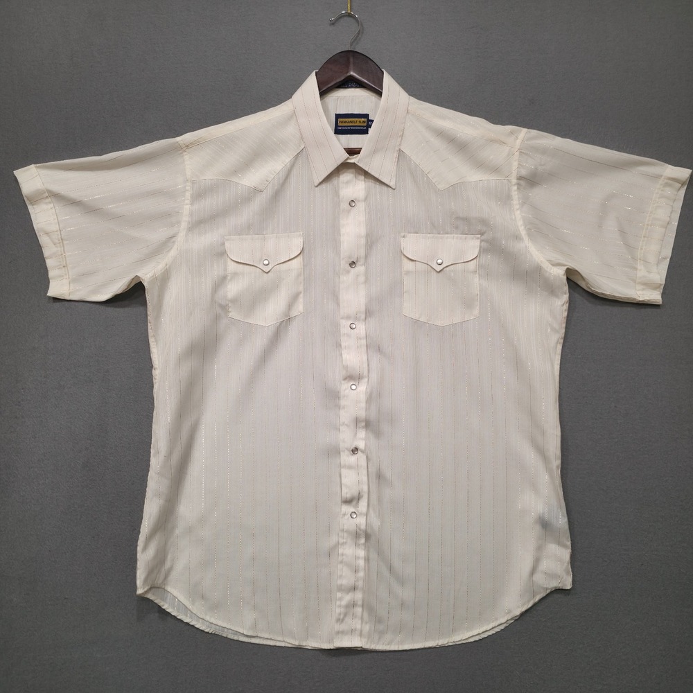 Panhandle Slim Men's Gold Pinstripe Pearl Snap Short Sleeve Shirt‎ Size 17.5
